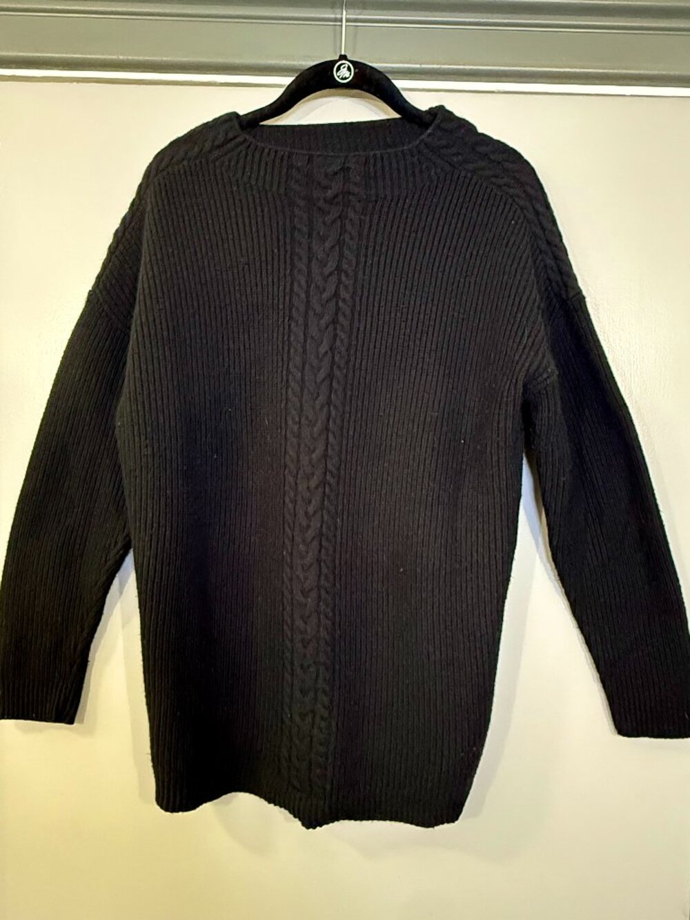 Talbots Black Cable Knit Lambswool Blend Sweater Women’s Large L Crew Neck
